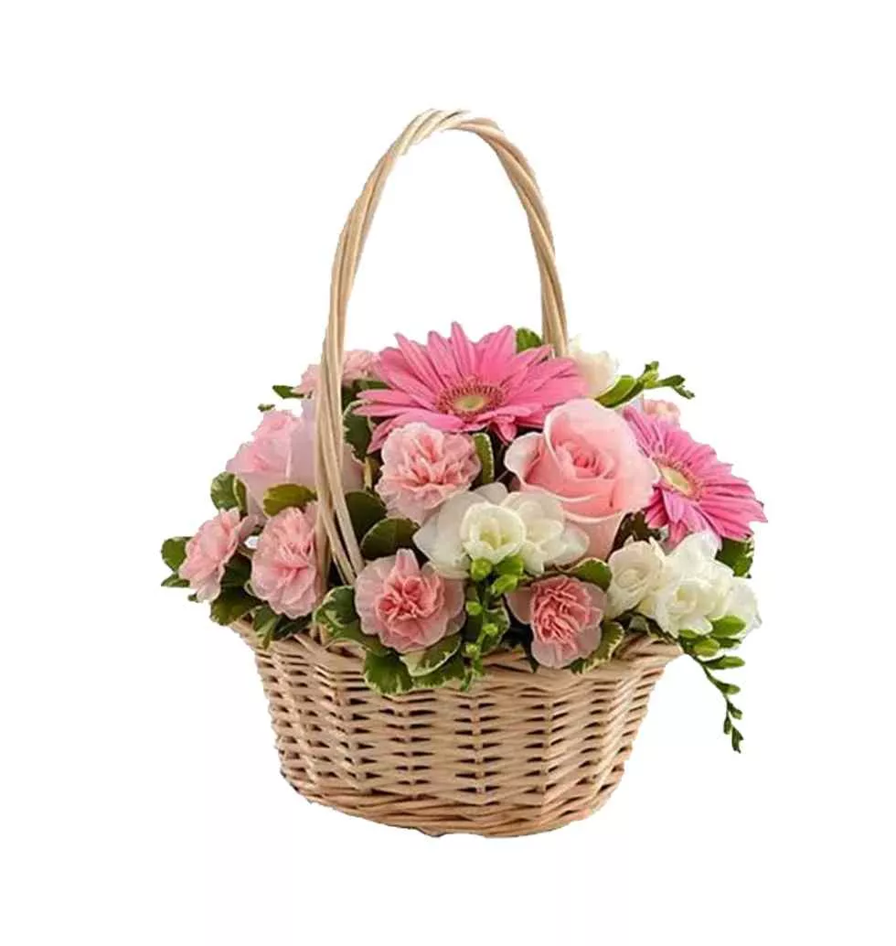 Pink & White Floral Basket