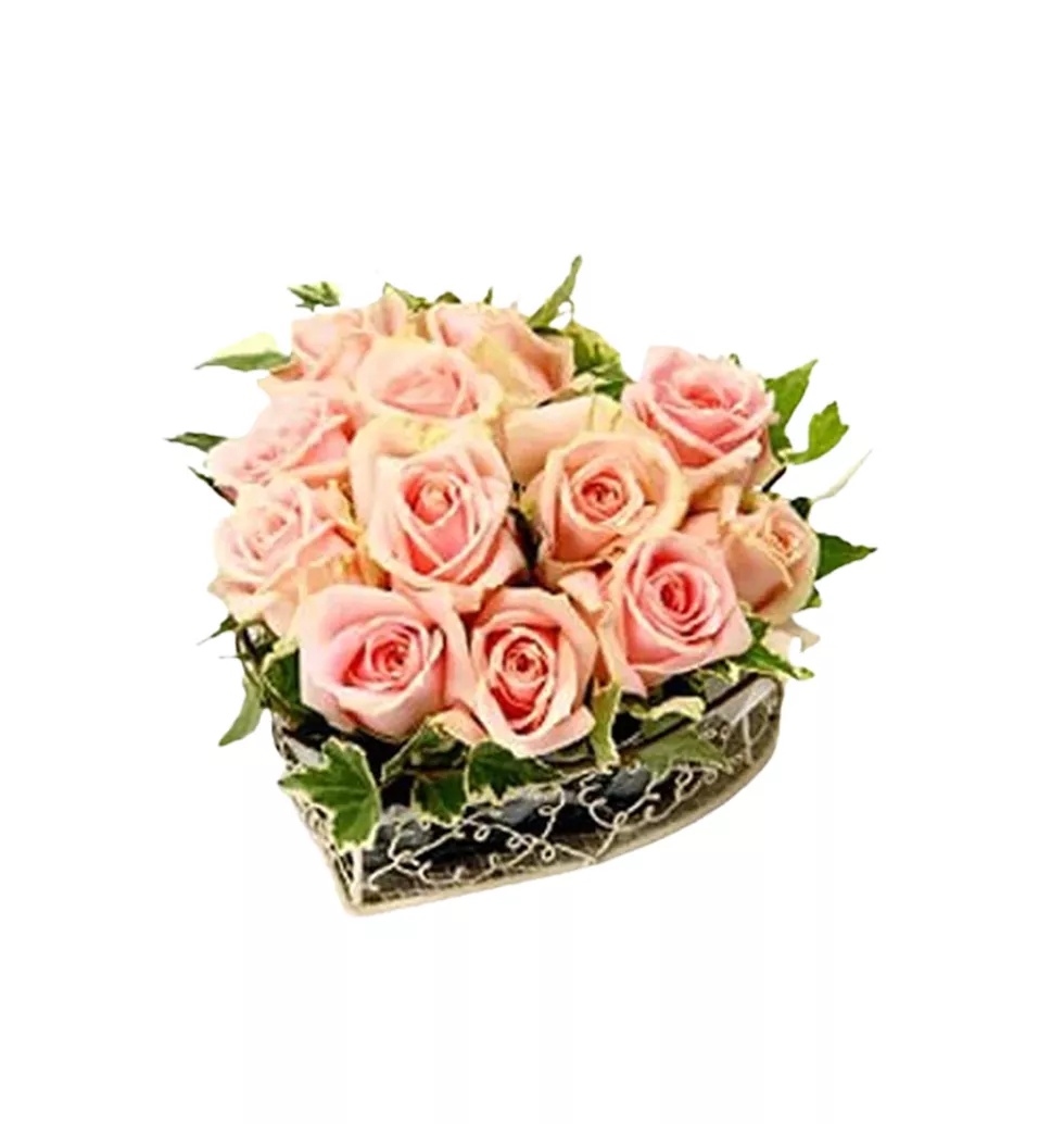 Blush Pink Rose Heart Arrangement